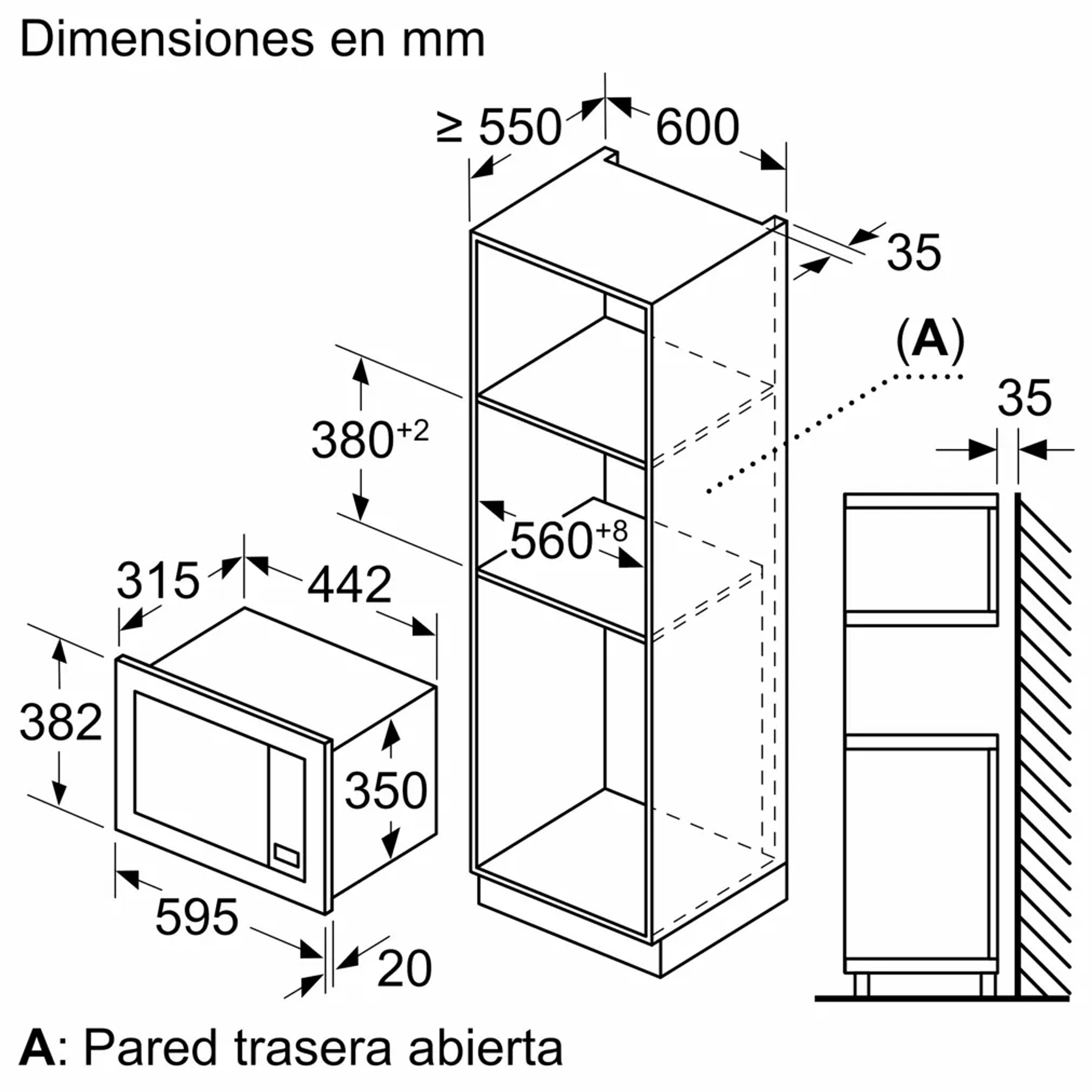 Serie 2 Microondas 60 cm integrable Acero inoxidable