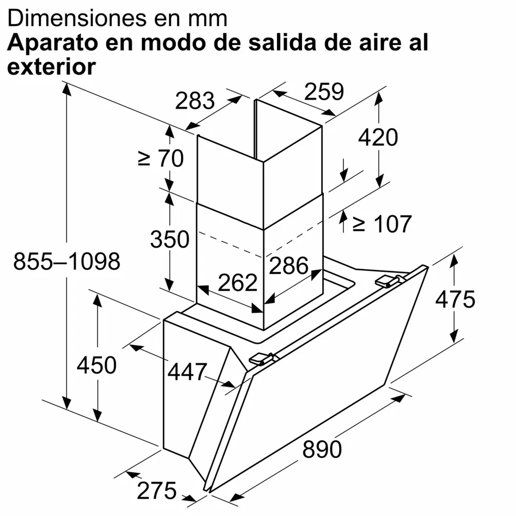 Serie 8 Campana decorativa de pared 90 cm Cristal blanco