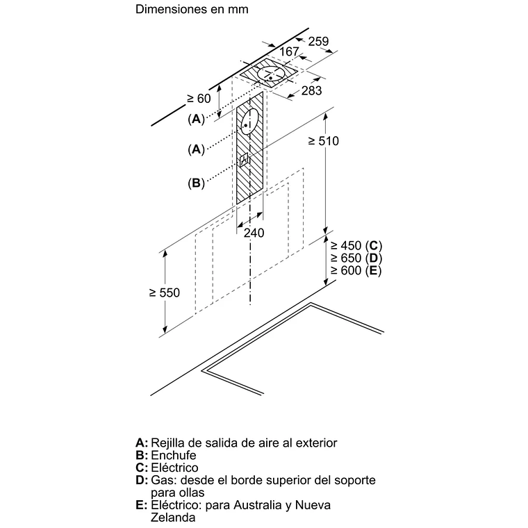 Serie 8 Campana decorativa de pared 90 cm Cristal Negro 10