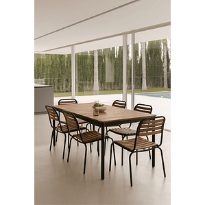 Juego de Comedor 6 Sillas Apilables en Acero y Madera de Acacia (160 x 90cm)