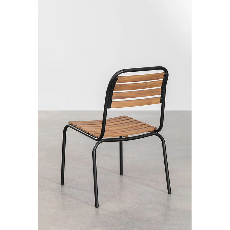 Juego de Comedor 6 Sillas Apilables en Acero y Madera de Acacia (160 x 90cm) 7