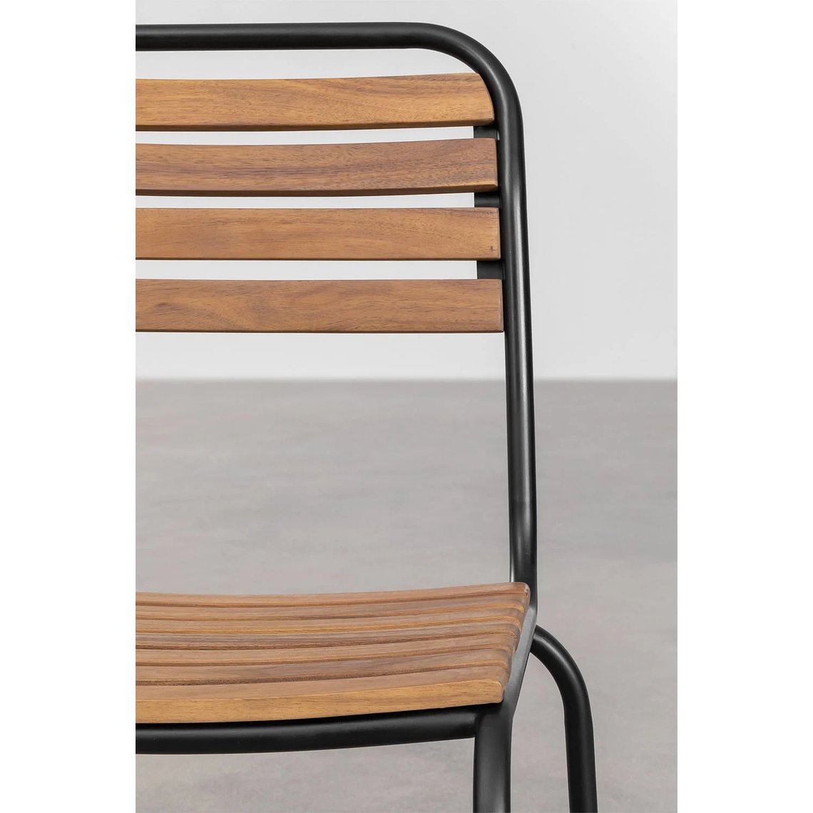 Juego de Comedor 6 Sillas Apilables en Acero y Madera de Acacia (160 x 90cm) 8