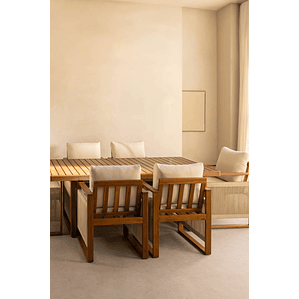 Juego de Comedor 6 Sillas Mesa Rectangular en Madera de Acacia (200 x 100cm)