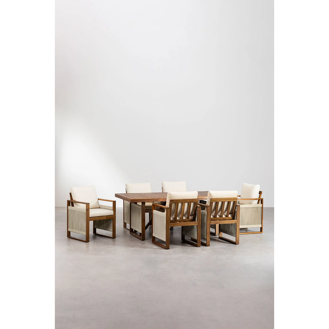 Juego de Comedor 6 Sillas Mesa Rectangular en Madera de Acacia (200 x 100cm) 1