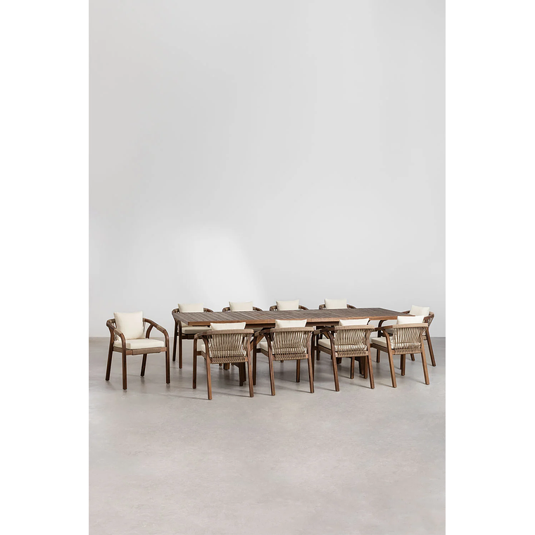 Juego de Comedor Extensible Rectangular 10 Sillas en Madera de Acacia (200-300 x 100cm) 3