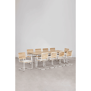 Juego de Comedor Rectangular 10 Sillas en Reposabrazos en Madera de Acacia (240 x 100 cm) Lowel