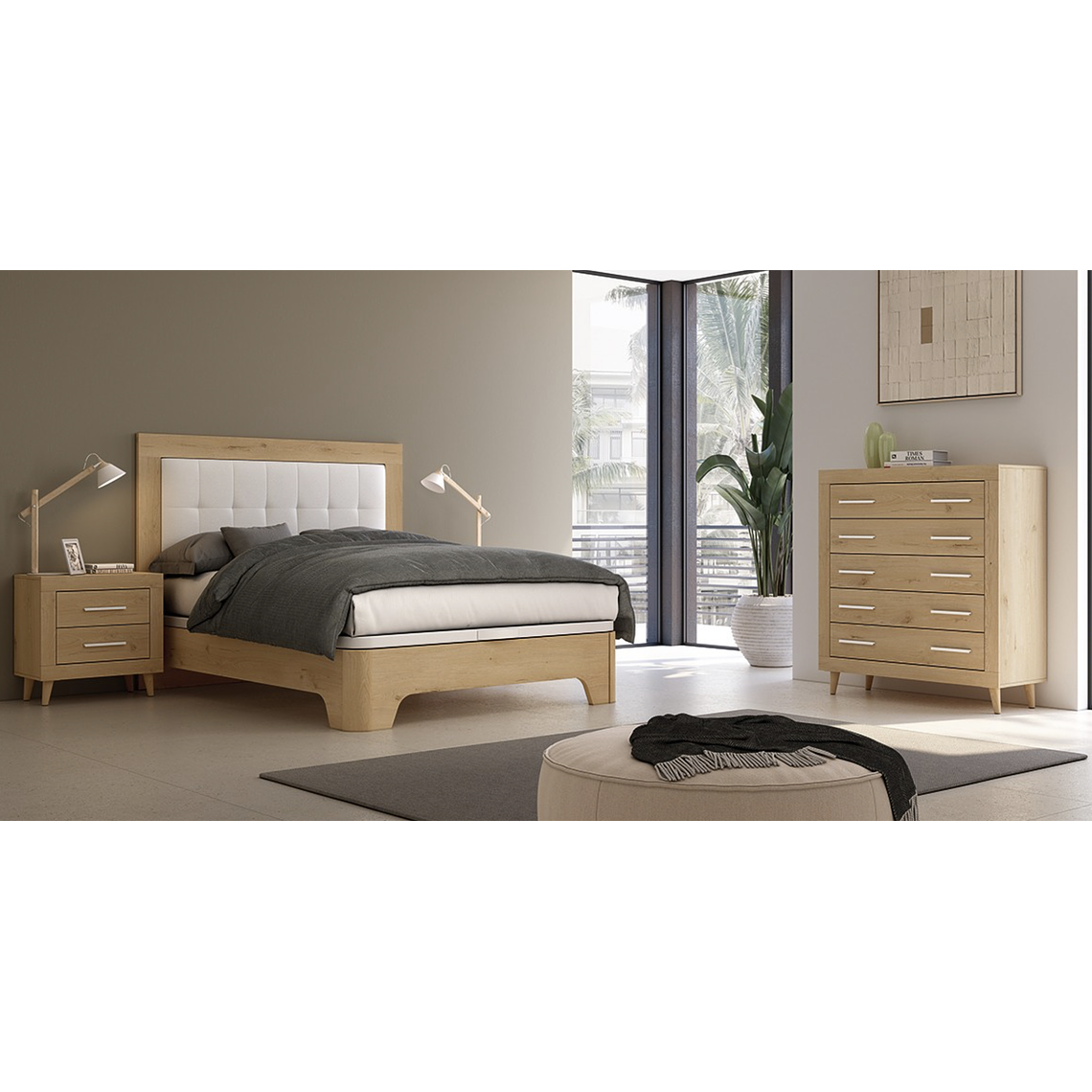 Respaldo + dos veladores con 2 cajones AZOR 161 cm 3