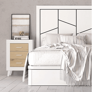 Respaldo + dos veladores con 3 cajones AZOR BLANCO/ROBLE  161 cm