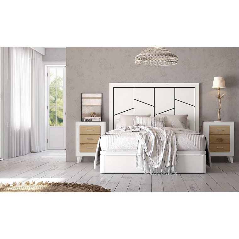 Respaldo + dos veladores con 3 cajones AZOR BLANCO/ROBLE  161 cm 3
