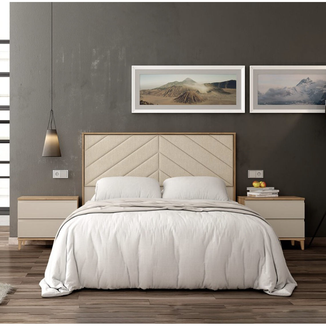 Respaldo + dos veladores con 2 cajones 161 cm GHIO 1