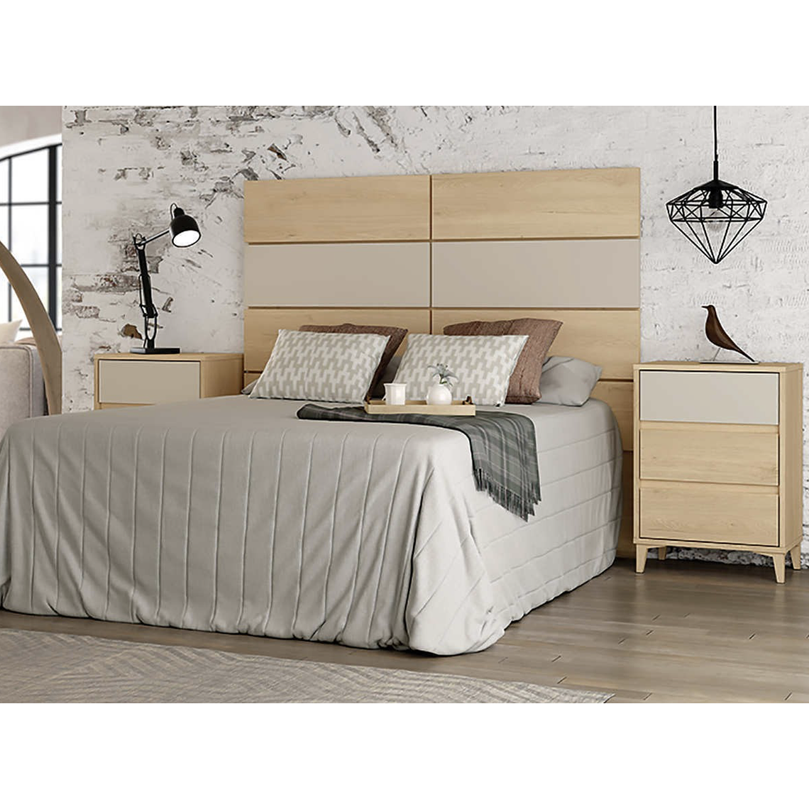 Respaldo + dos veladores con 3 cajones 161 cm GHIO 1