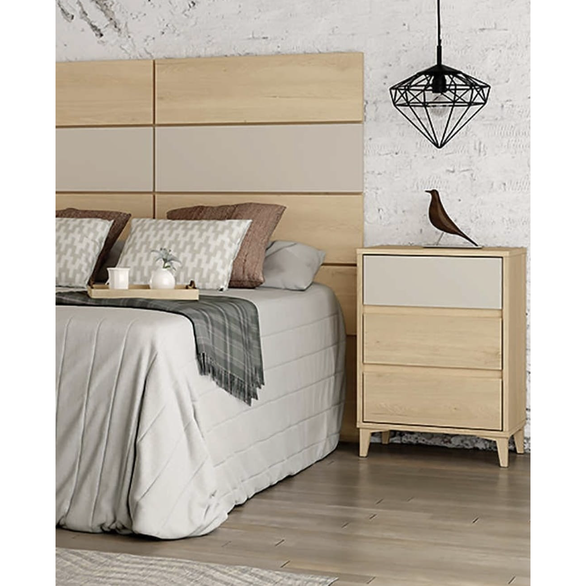 Respaldo + dos veladores con 3 cajones 161 cm GHIO 2