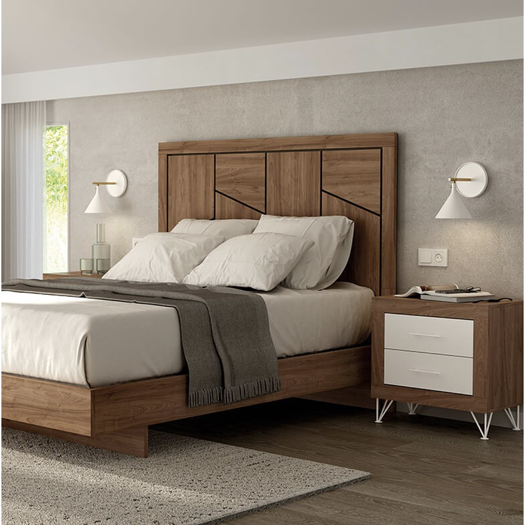 Respaldo + dos veladores con 2 cajones con patas metalicas 161 cm JAVA 1