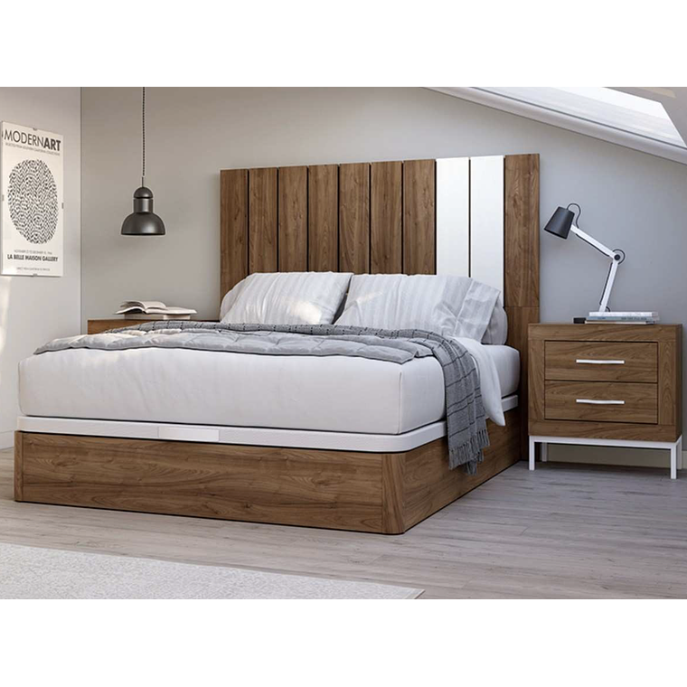 Respaldo + dos veladores con 2 cajones con patas metalicas 161 cm JAVA 1