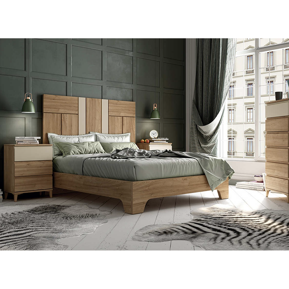 Respaldo + dos veladores con 3 cajones 161 cm GHIO 2