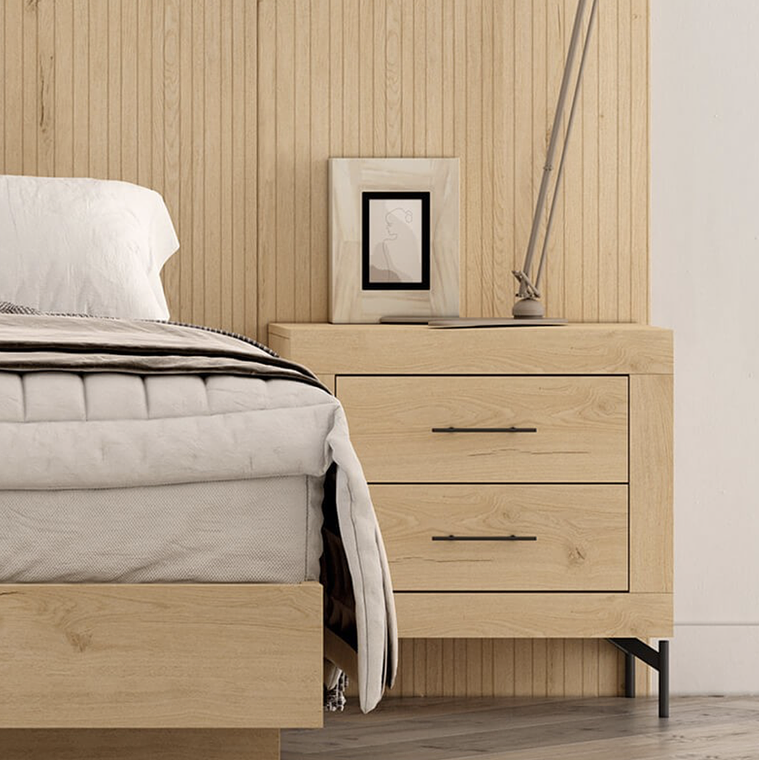 Respaldo + dos veladores con 2 cajones con patas metalicas 161 cm JORDAN 2