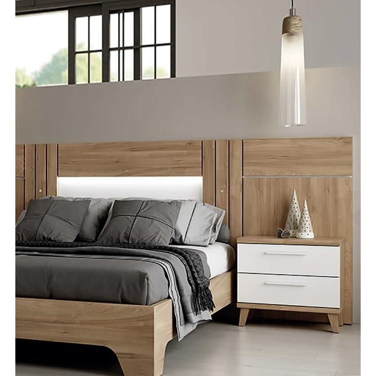 Respaldo + dos veladores con 2 cajones con luz led central 278 cm GHIO 2