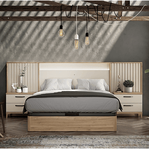 Respaldo + dos veladores con 2 cajones con luz led central 163 cm GHIO
