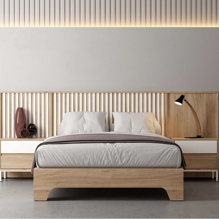 Respaldo + dos veladores con 2 cajones 163 cm GHIO 1