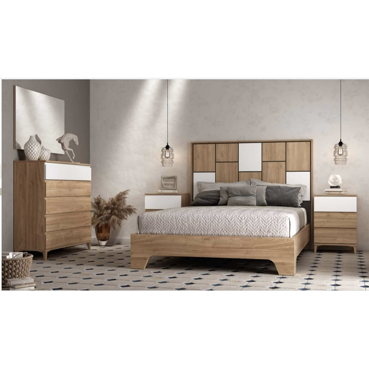 Respaldo + comoda + espejo + dos veladores con 2 cajones 163 cm GHIO 1