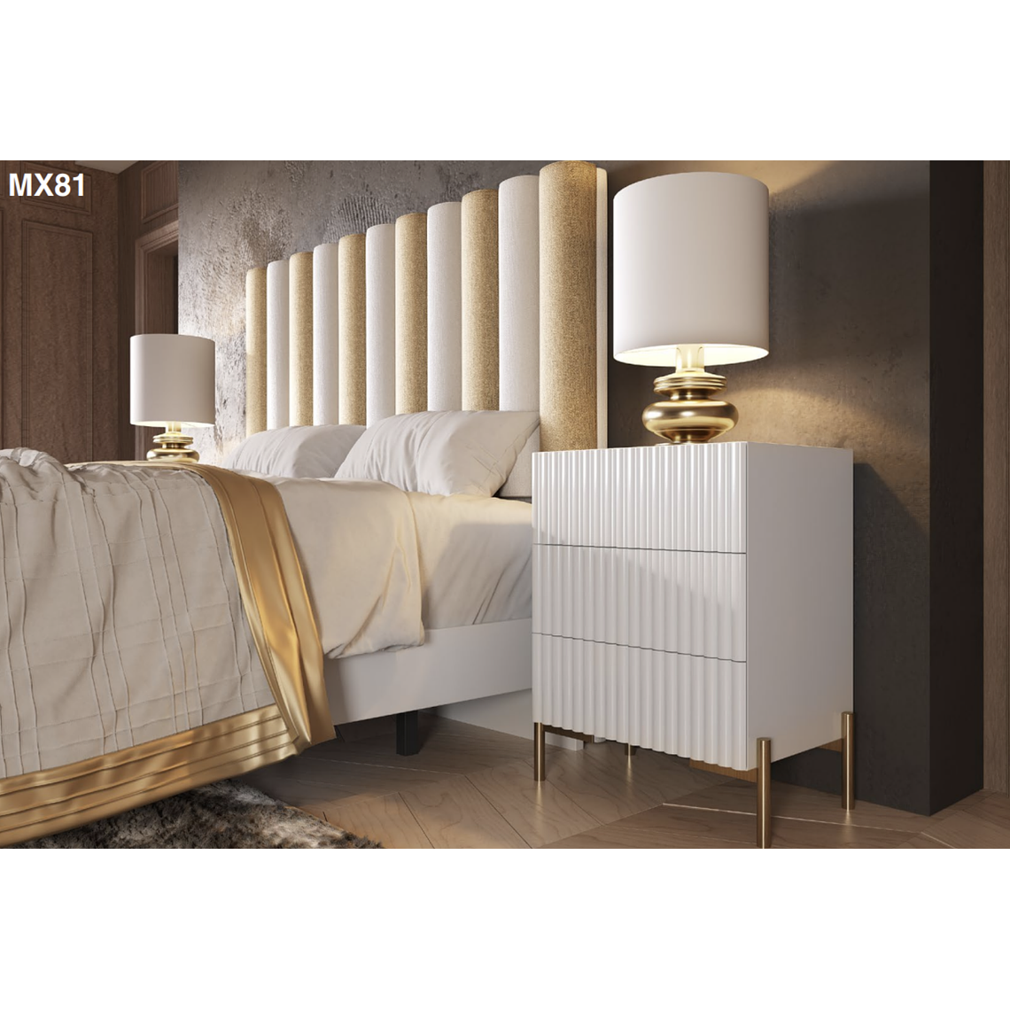 DORMITORIO MX81 FRANCO FURNITURE Respaldo 160 cm Respaldo + Veladores + Cómoda + Espejo de 100x100 cm 2