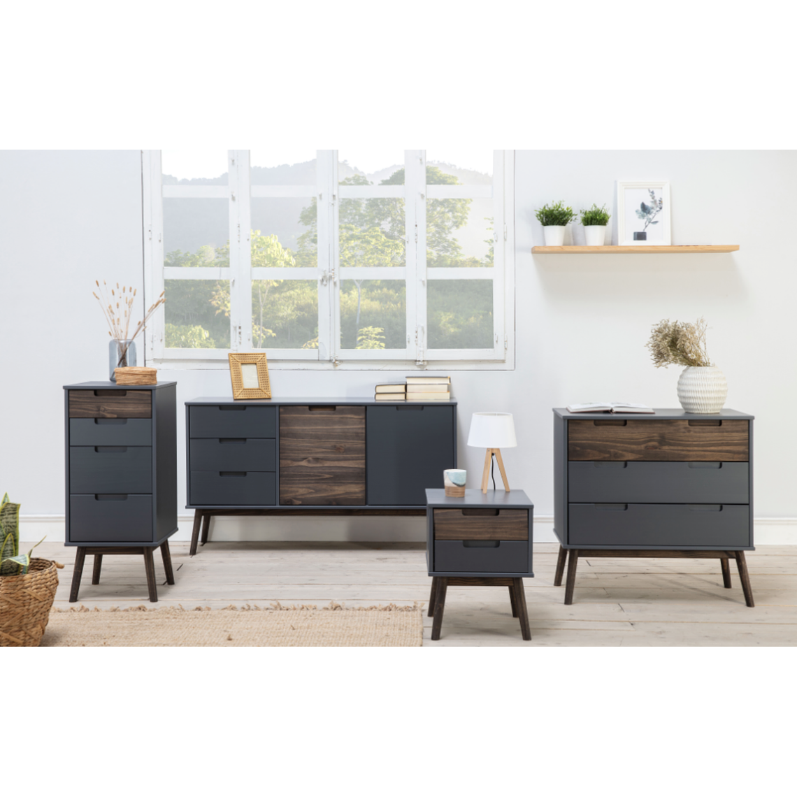 CÓMODA NUBE 3 CAJONES MADERA DE PINO ANTRACITA 80 CM 4