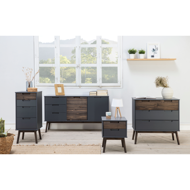 CÓMODA NUBE 3 CAJONES MADERA DE PINO ANTRACITA 80 CM 4