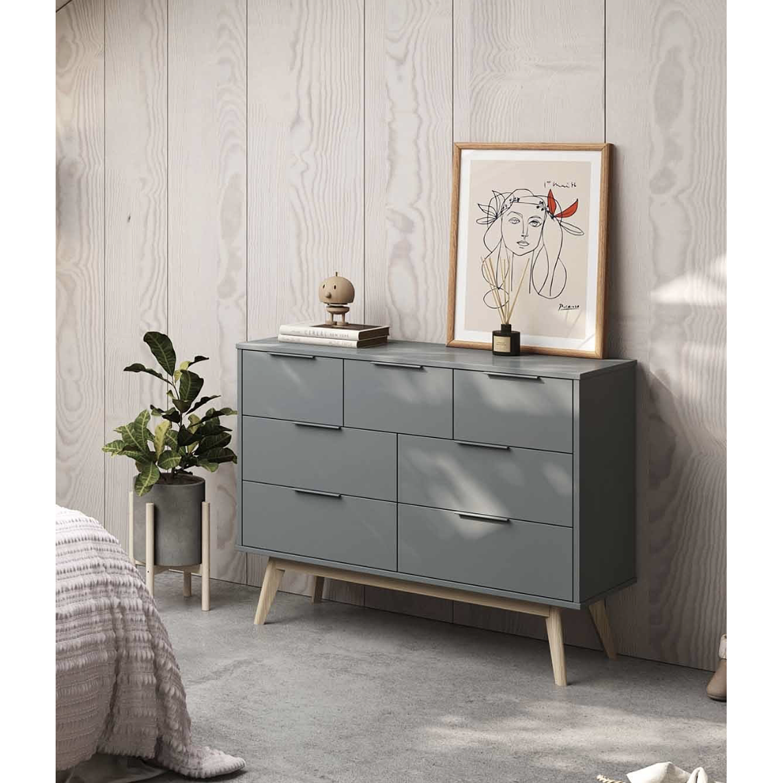 CÓMODA PISCI 4+3 CAJONES VERDE KAKI 120 CM 4