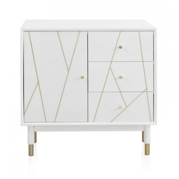 CÓMODA 3 CAJONES Y PUERTA LACADA BLANCO 80 CM 1