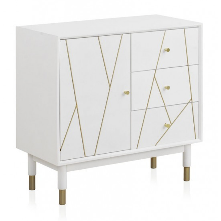 CÓMODA 3 CAJONES Y PUERTA LACADA BLANCO 80 CM 5