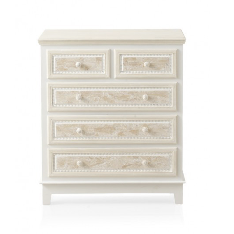 CÓMODA 5 CAJONES MADERA BLANCA Y FRENTES CREMA 80 CM 1