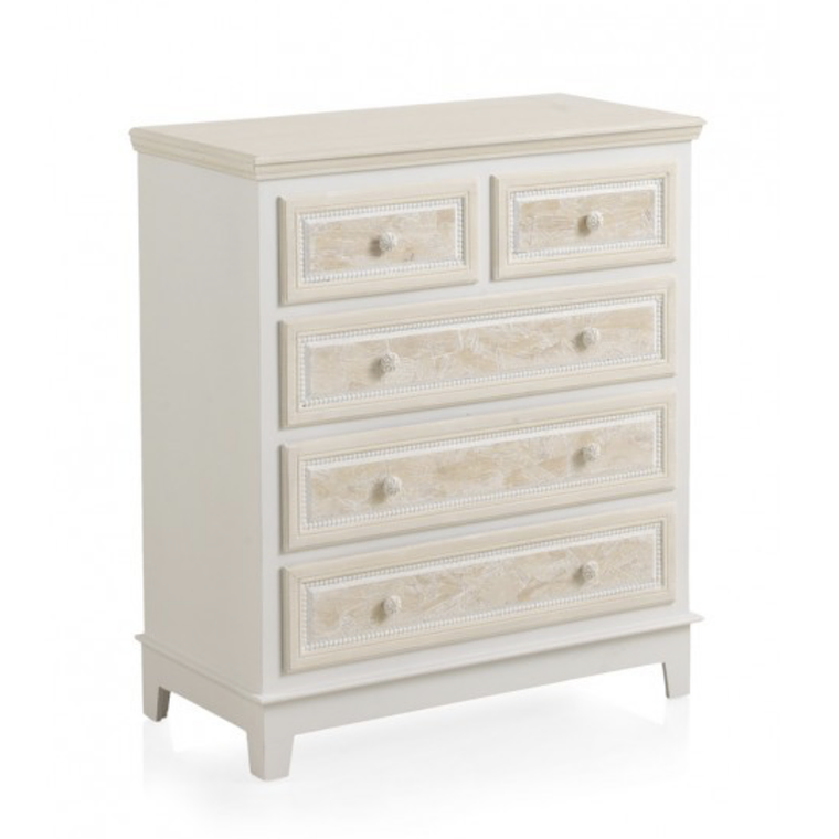 CÓMODA 5 CAJONES MADERA BLANCA Y FRENTES CREMA 80 CM 2