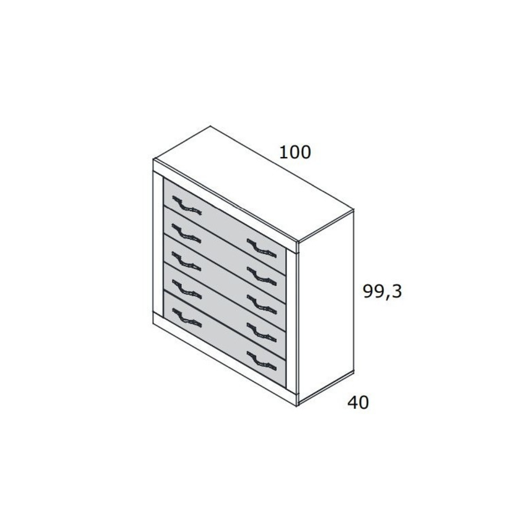 CÓMODA DE 5 CAJONES DE 100CM