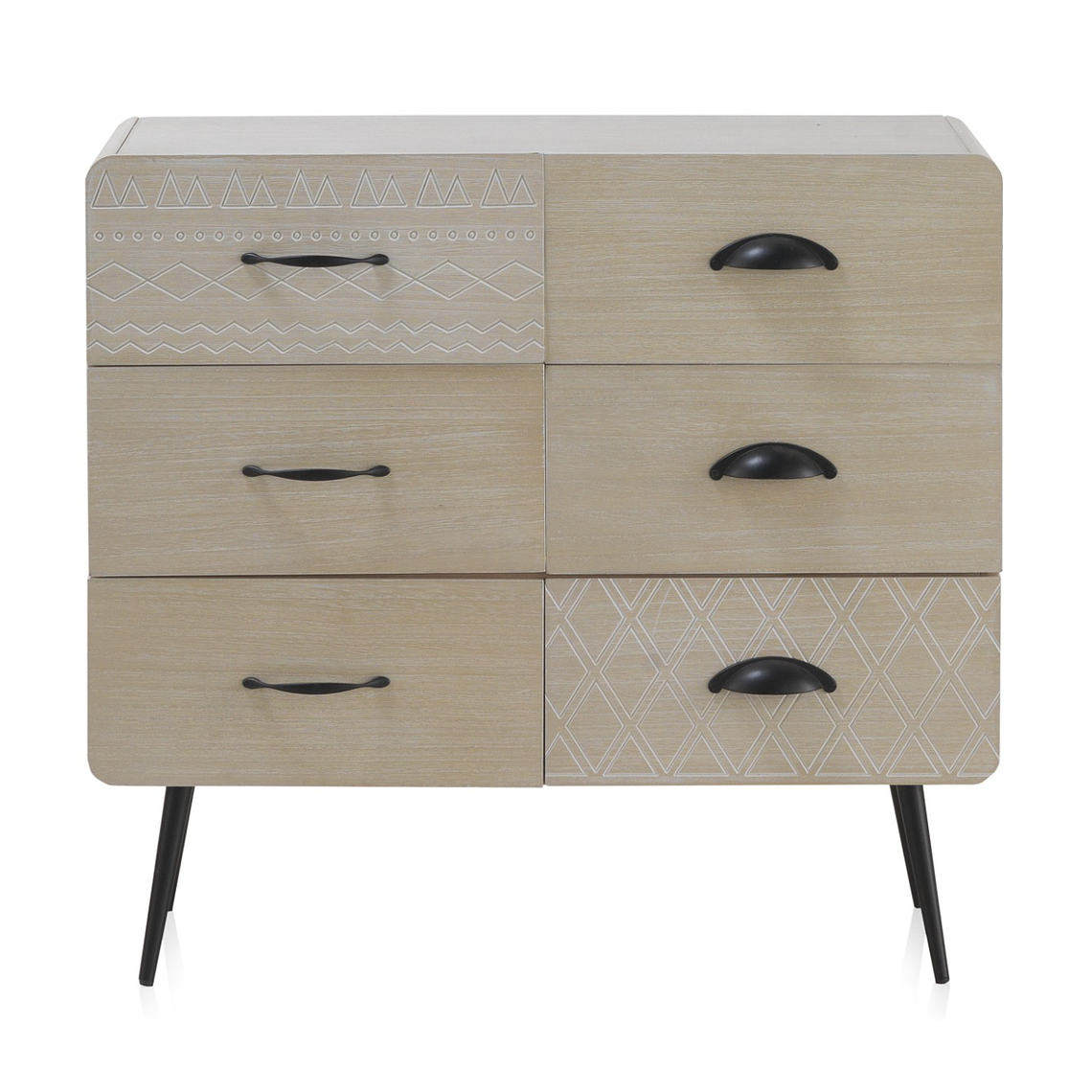 CÓMODA DE 6 CAJONES MADERA NATURAL PATAS METALICAS 73 CM 1