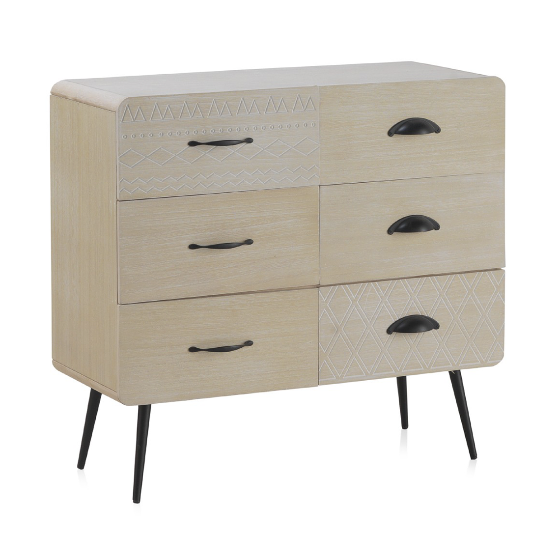 CÓMODA DE 6 CAJONES MADERA NATURAL PATAS METALICAS 73 CM 2
