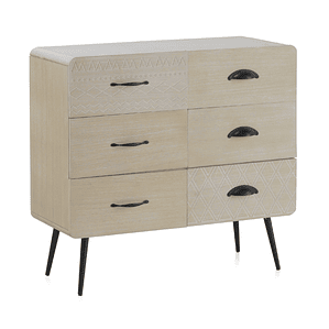 CÓMODA DE 6 CAJONES MADERA NATURAL PATAS METALICAS 73 CM