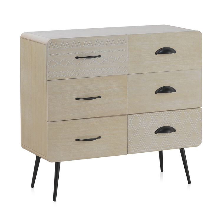 CÓMODA DE 6 CAJONES MADERA NATURAL PATAS METALICAS 73 CM 2