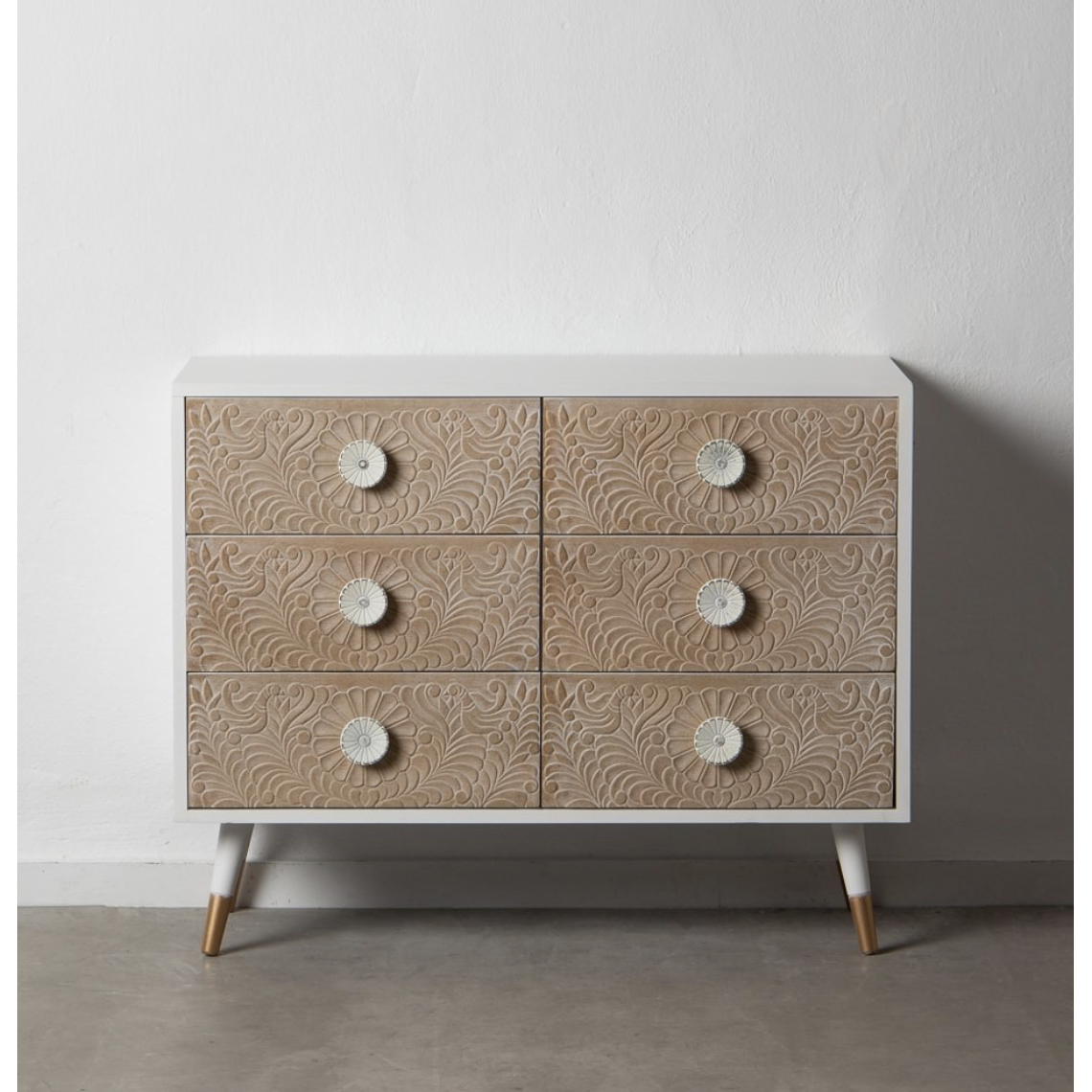 CÓMODA BLANCO-NATURAL 6 CAJONES 100 CM 1