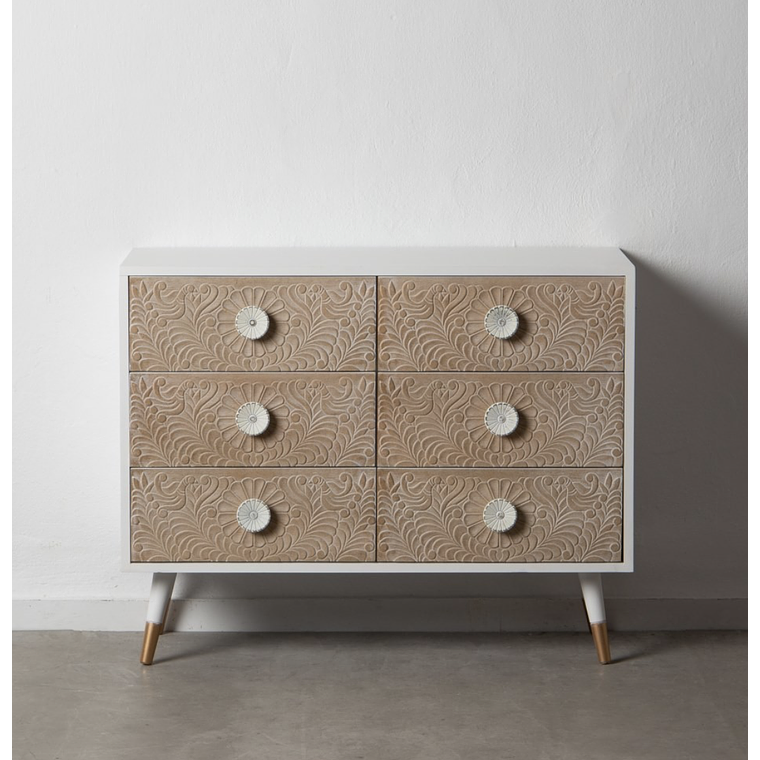 CÓMODA BLANCO-NATURAL 6 CAJONES 100 CM 1