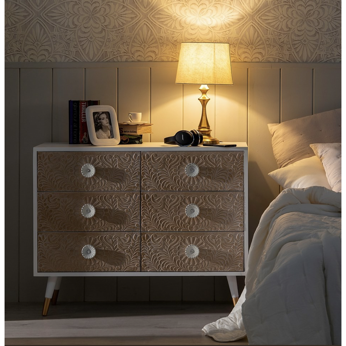 CÓMODA BLANCO-NATURAL 6 CAJONES 100 CM 2