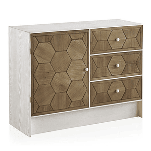 CÓMODA VINTAGE TRAMA DE  1 PUERTA Y 3 CAJONES 105 CM