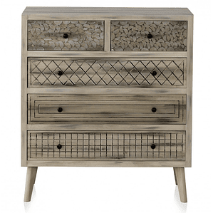 CÓMODA DE 5 CAJONES MADERA MACIZA DE 85CM