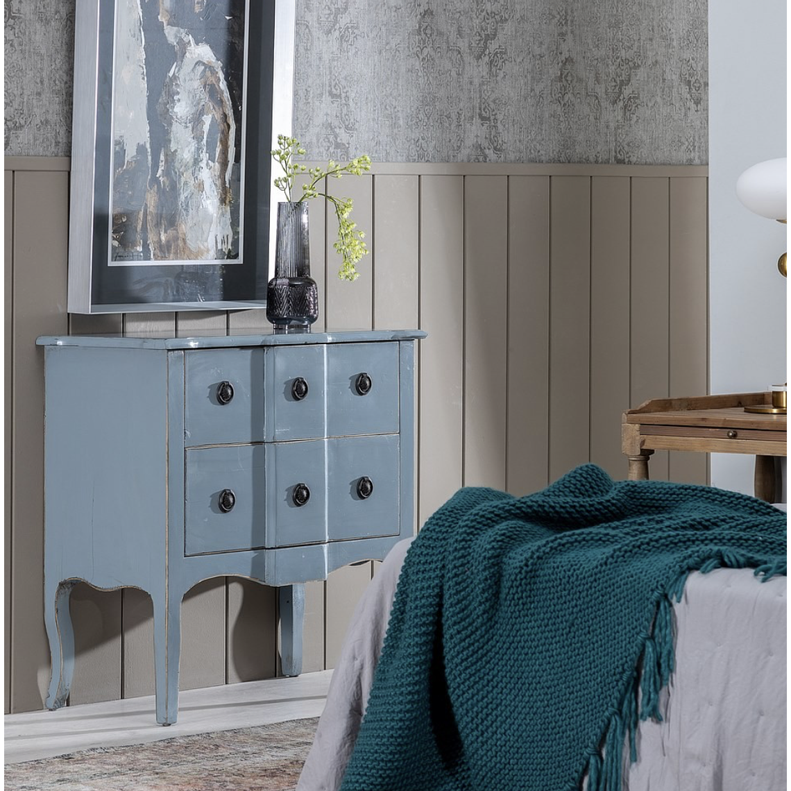 CÓMODA AZUL MADERA DE OLMO DORMITORIO 83 CM 2