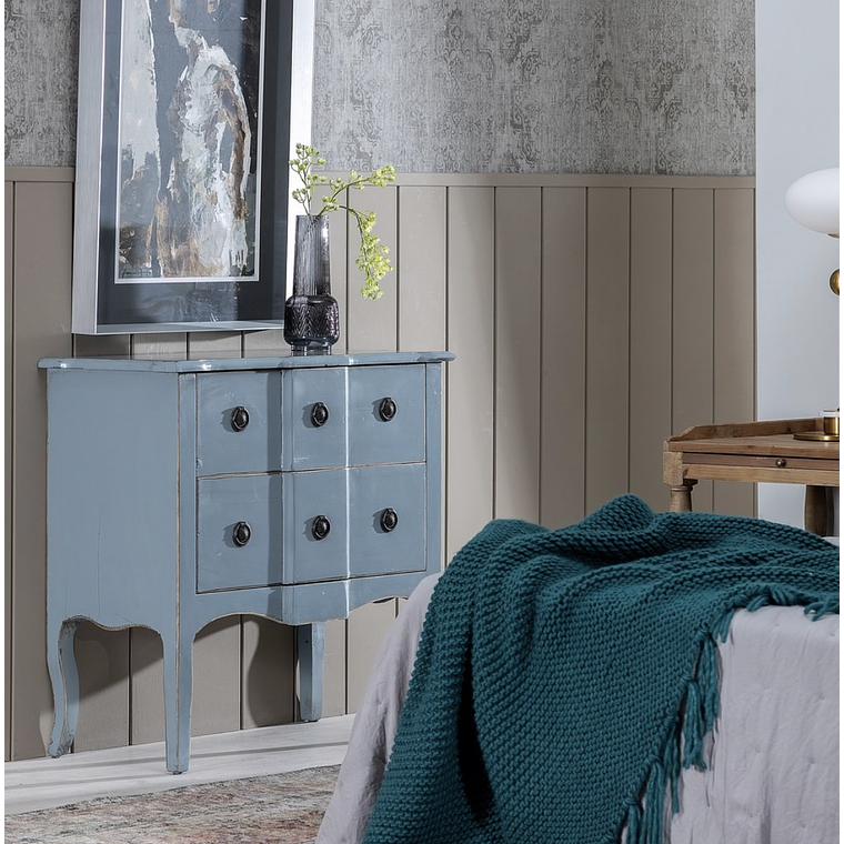 CÓMODA AZUL MADERA DE OLMO DORMITORIO 83 CM 2