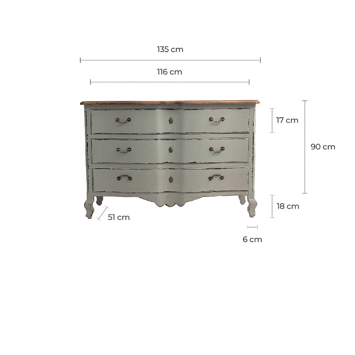 CÓMODA MADERA DE OLMO KOPER VERDE AZULADO 135 CM 4