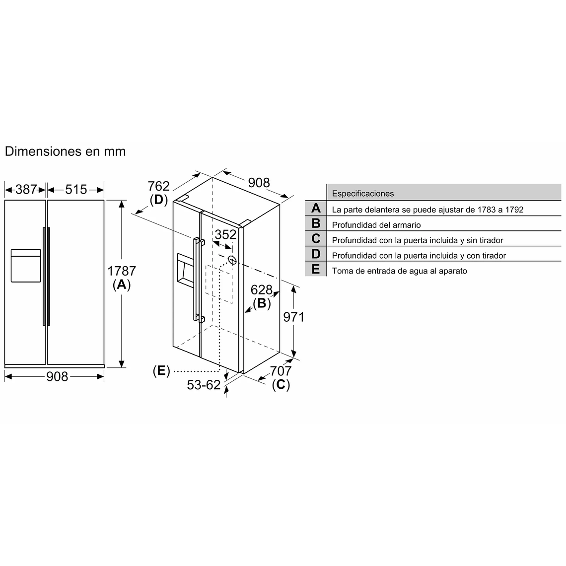 Serie 6 Frigorífico americano 178.7 x 90.8 cm Acero cepillado antihuellas 10