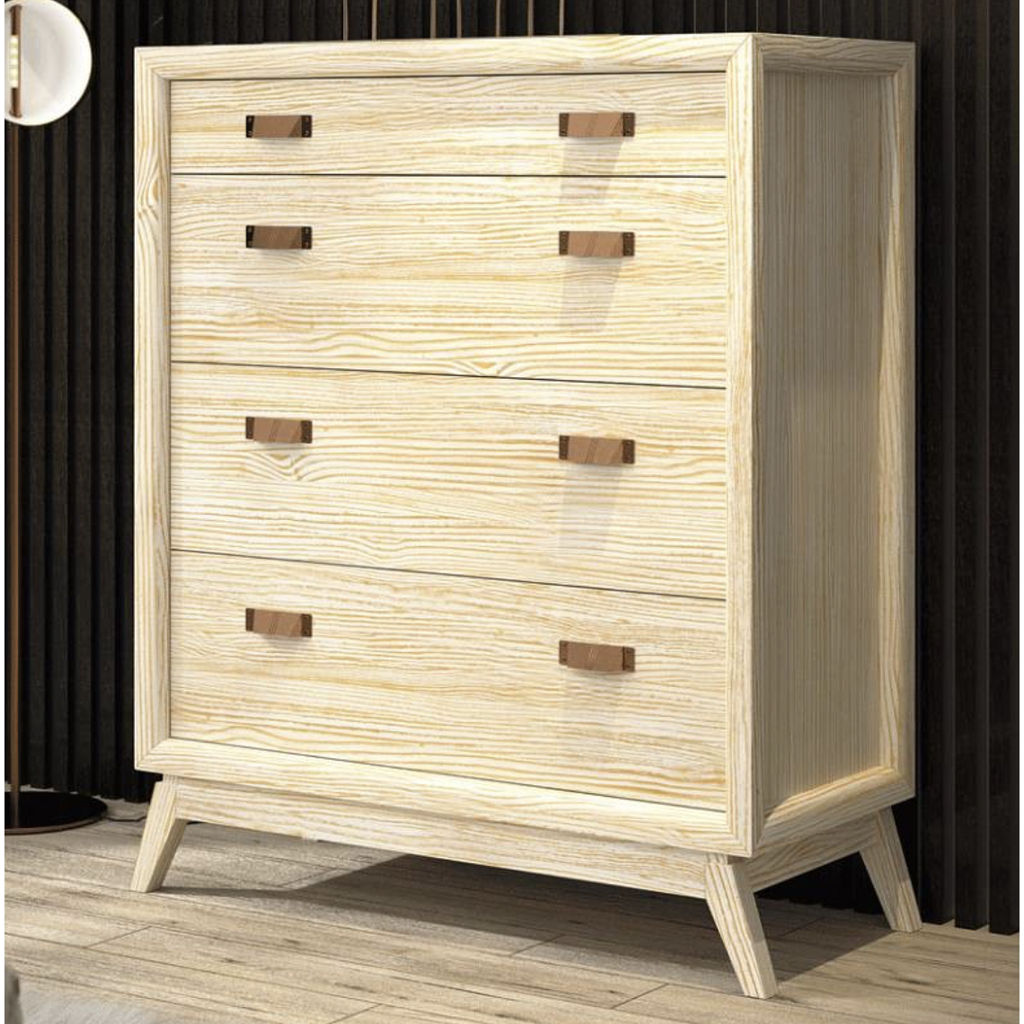 CÓMODA RODAS MADERA MACIZA CREMA 102 CM 1