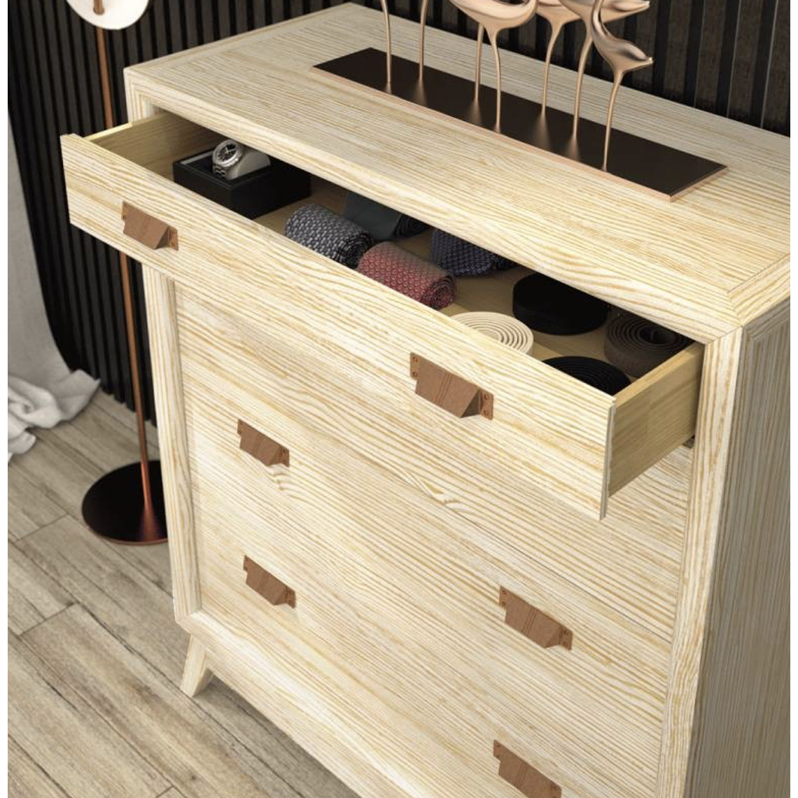 CÓMODA RODAS MADERA MACIZA CREMA 102 CM 2