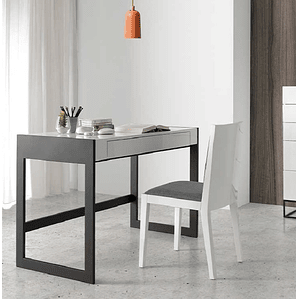 ESCRITORIO LACADO BLANCO CON CAJON Y PATAS METAL NEGRO 120 CM