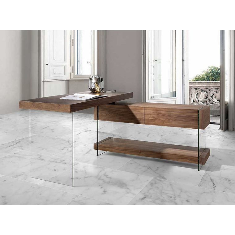 ESCRITORIO EN L CON CAJONERA Y PATAS DE VIDRIO 140 x 130 CM 2